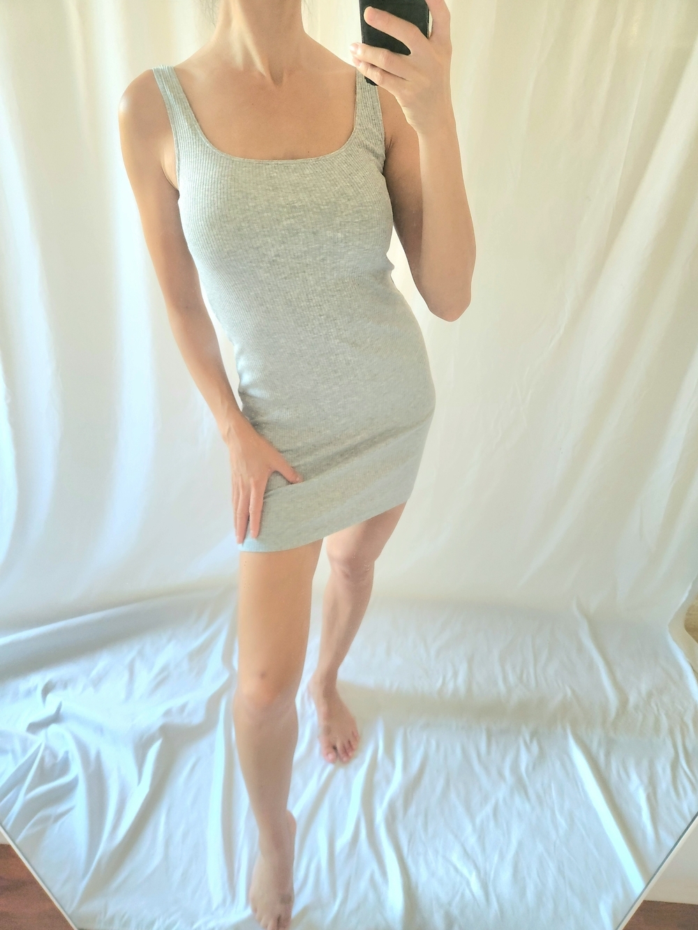 H&M Light Gray Ribbed Tank Mini Dress